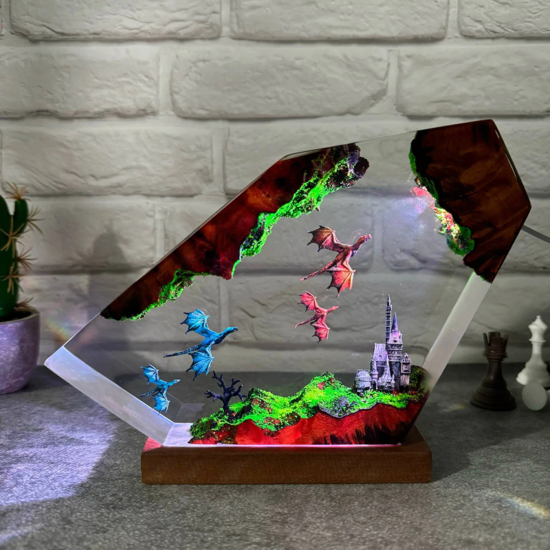 Light Art And Craft - Resin Art Lamp Night Light Fire
