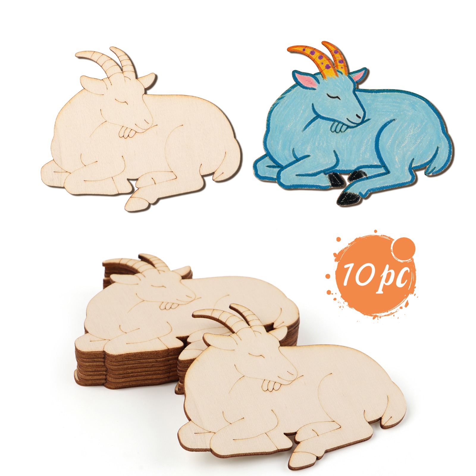 Art & Craft Toys For Kids - 10pcs/set Unfinished Wood Sheep Animal Ornaments