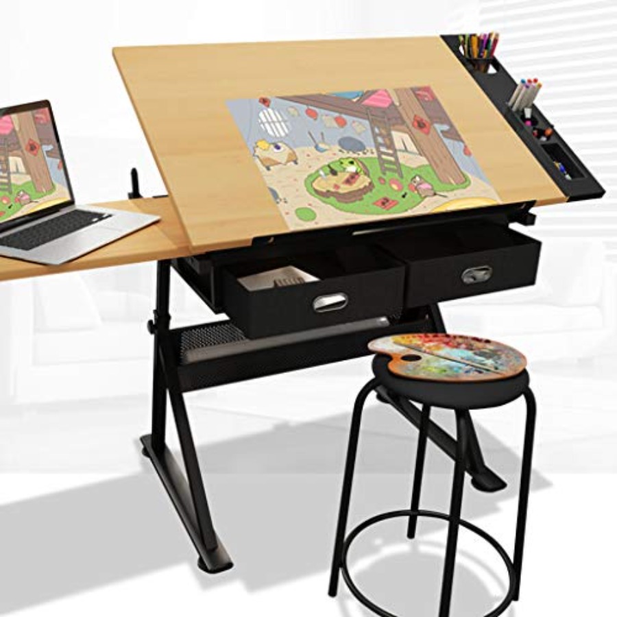 Drafting Table with Storage He - مراجعة Art & Craft Toys For Kids وسعره