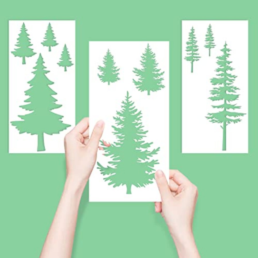 3 Pieces Pine Trees Stencils - - مراجعة Art Craft Tree وسعره